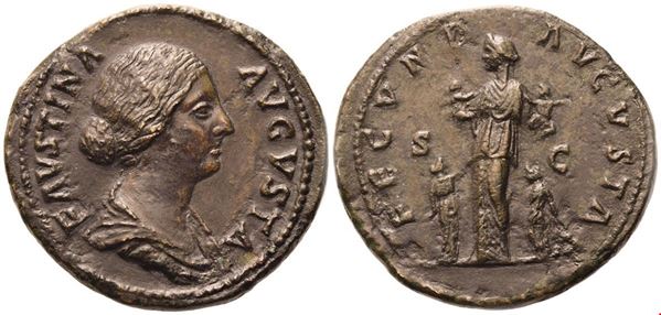 Faustina II, Sestertius struck under Marcus Aurelius and Lucius Verus, Rome, 161; Æ (21,92 g; 34 mm; 12 h)