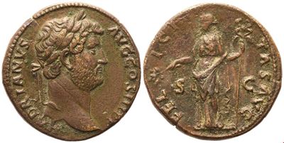Hadrian, Sesterzio (sestertius) di Roma, 134–138 d.C., bronzo Æ
