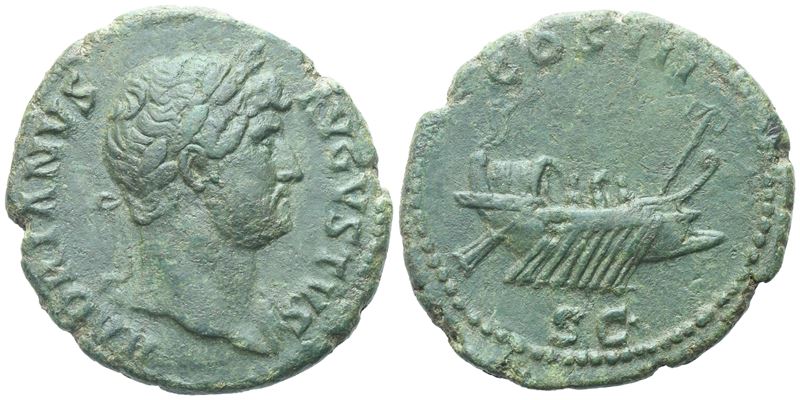 Hadrian (117-138), As, Rome, Ad 125-128; Æ (10,42 G; 28 MM; 6 H)