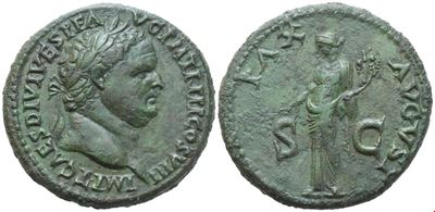 Titus (79–81), Sesterzio, coniatura “Eastern mint” (Tracia?), Æ, rovescio Pax