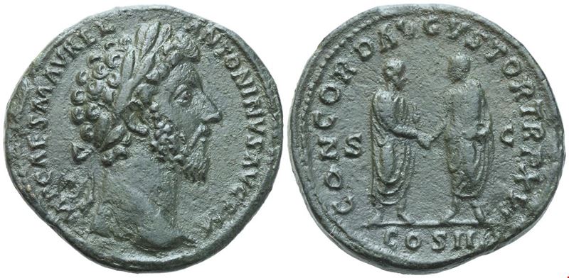 Moneta romana imperiale, Marcus Aurelius (161–180), Sestertius, Roma 161–162