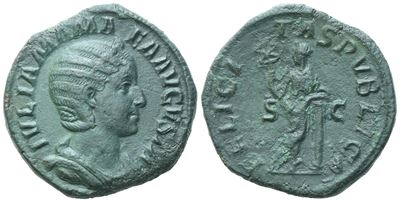 Julia Mamaea, Sesterzio (Æ) con busto diadèmato e Felicitas publica stante, Roma, 228 d.C.