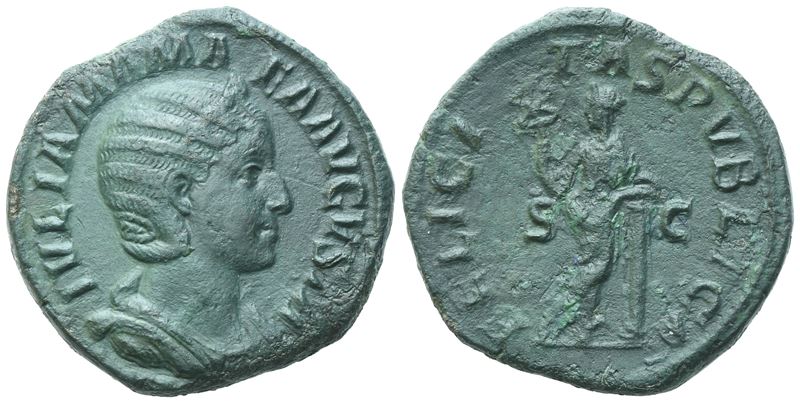 Julia Mamaea, Sesterzio (Æ) con busto diadèmato e Felicitas publica stante, Roma, 228 d.C.