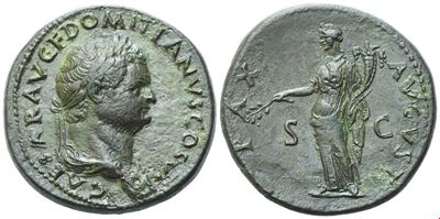 Domiziano, Sestertzio (Augusto) sotto Vespasiano, Roma, 78 d.C., bronzo (Æ) con busto laureato e ...