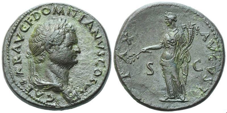 Domiziano, Sestertzio (Augusto) sotto Vespasiano, Roma, 78 d.C., bronzo (Æ) con busto laureato e ...