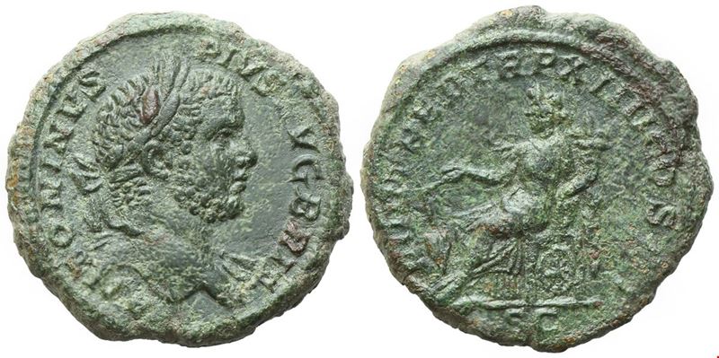 Antonino Pio, As in bronzo (Æ), Roma, 211 d.C. – Fortuna seduta
