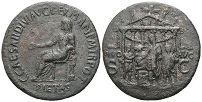 Gaius, (37-41), Sestertius, Rome, 37-38; Æ (26,78 G; 34,3 MM; 6 H)