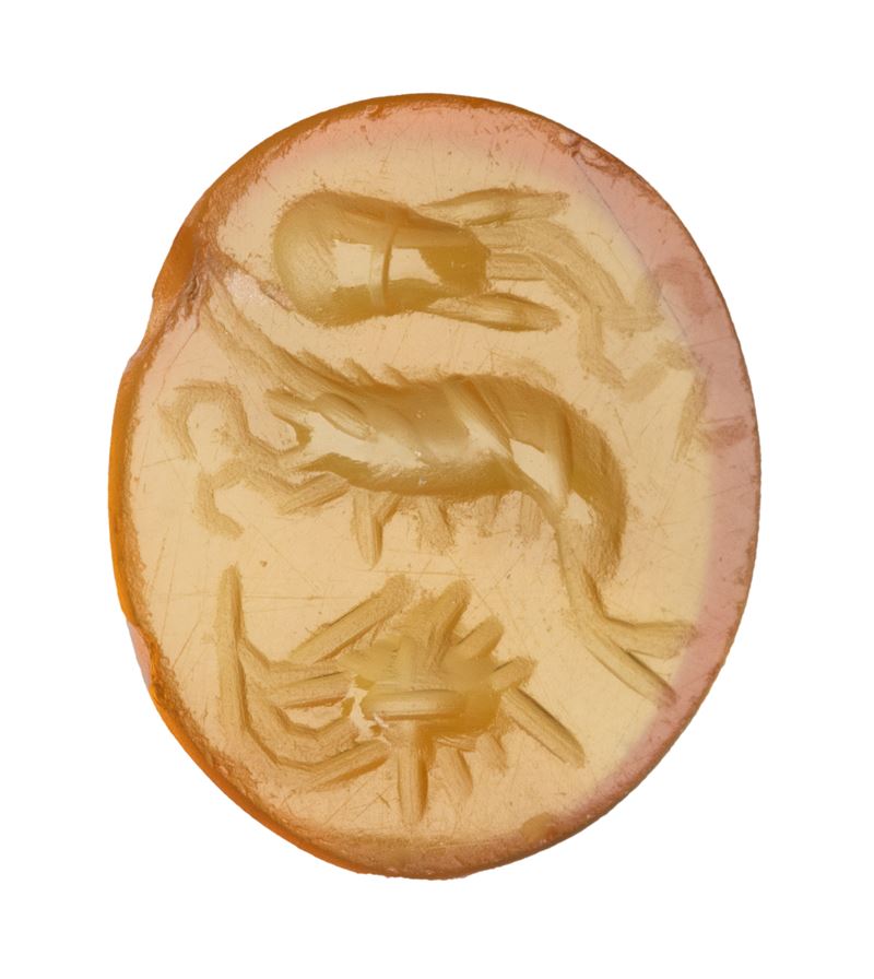 A Roman carnelian intaglio. Sea creatures.