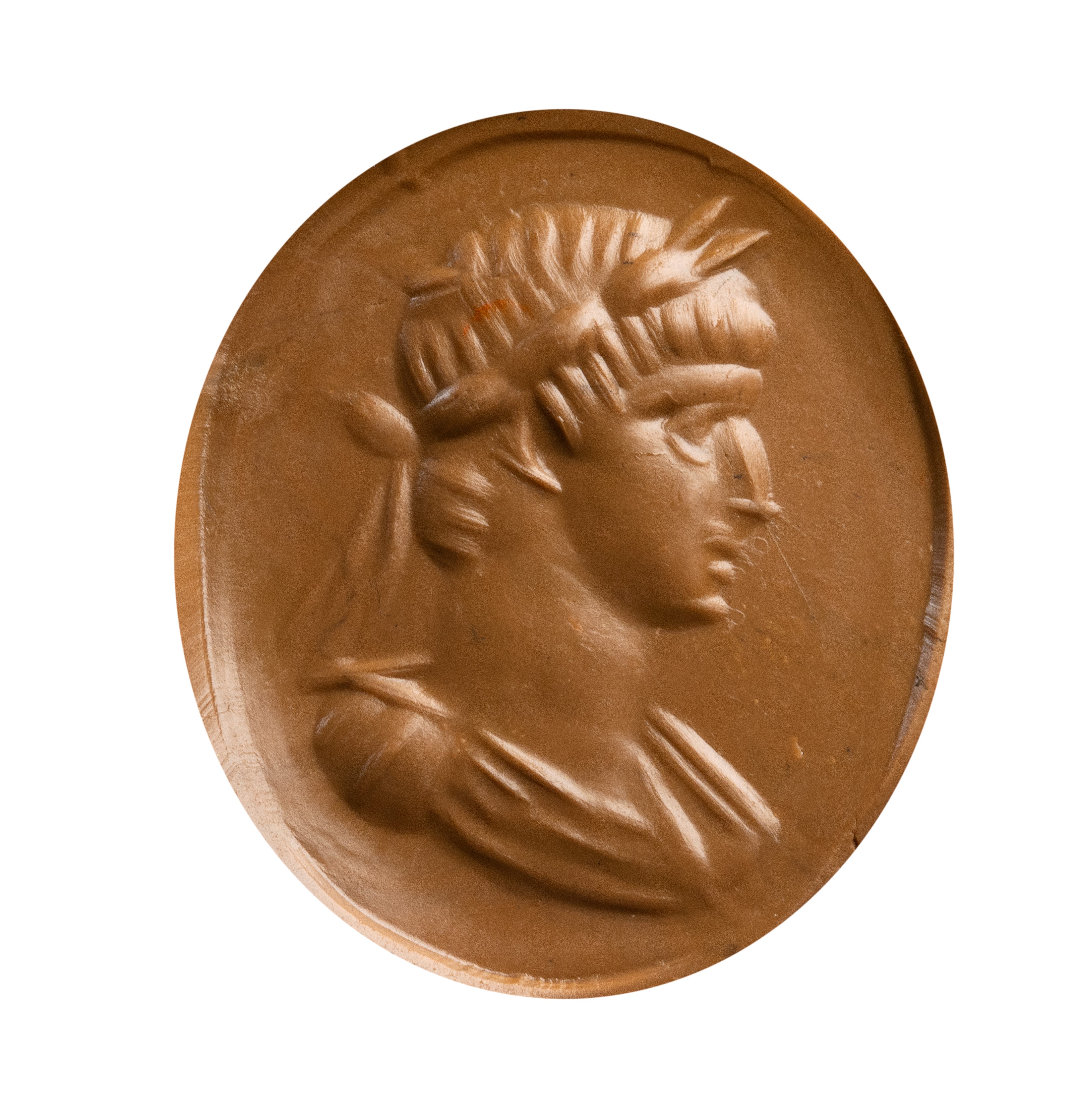 A large Frederician burnt agate intaglio. Imperial bust.