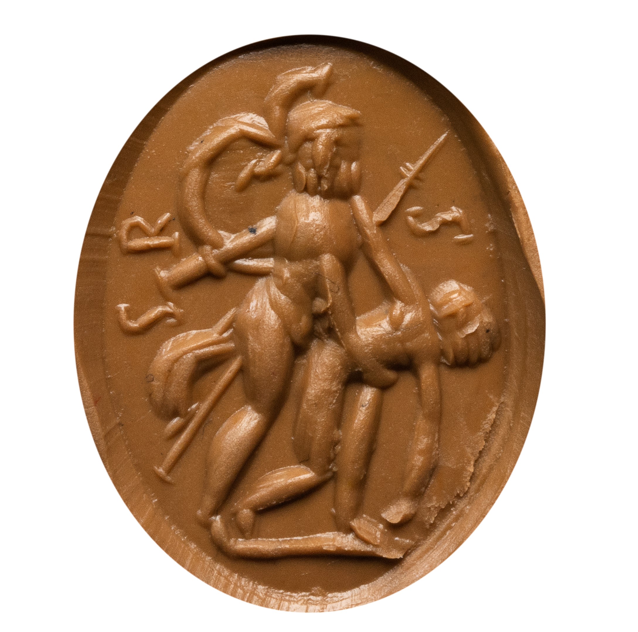 A Roman red jasper intaglio. Menelaos and Patroclus.