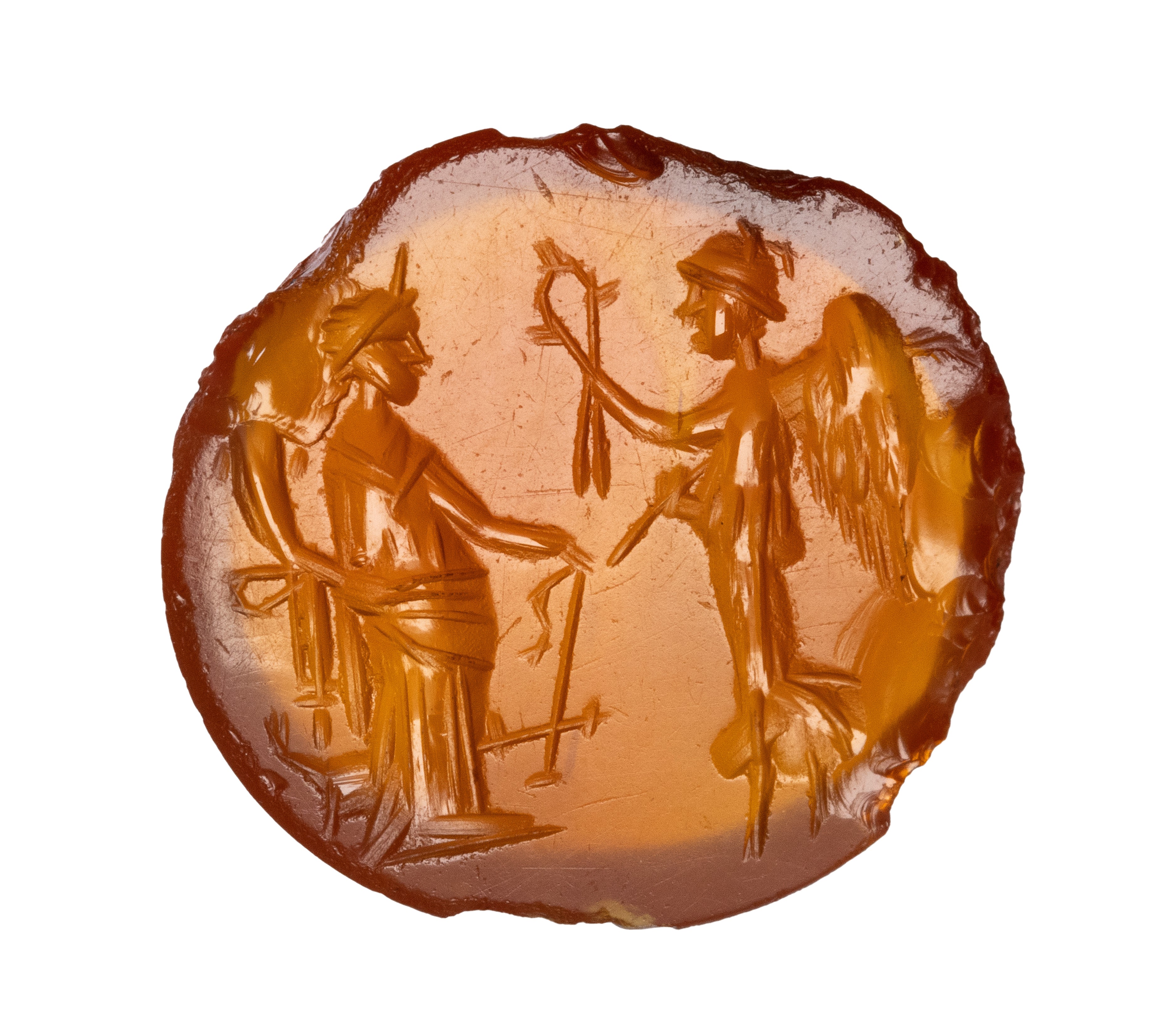 Incisione romana in corniola, Fortuna-Tyche con Nike (II secolo d.C.)