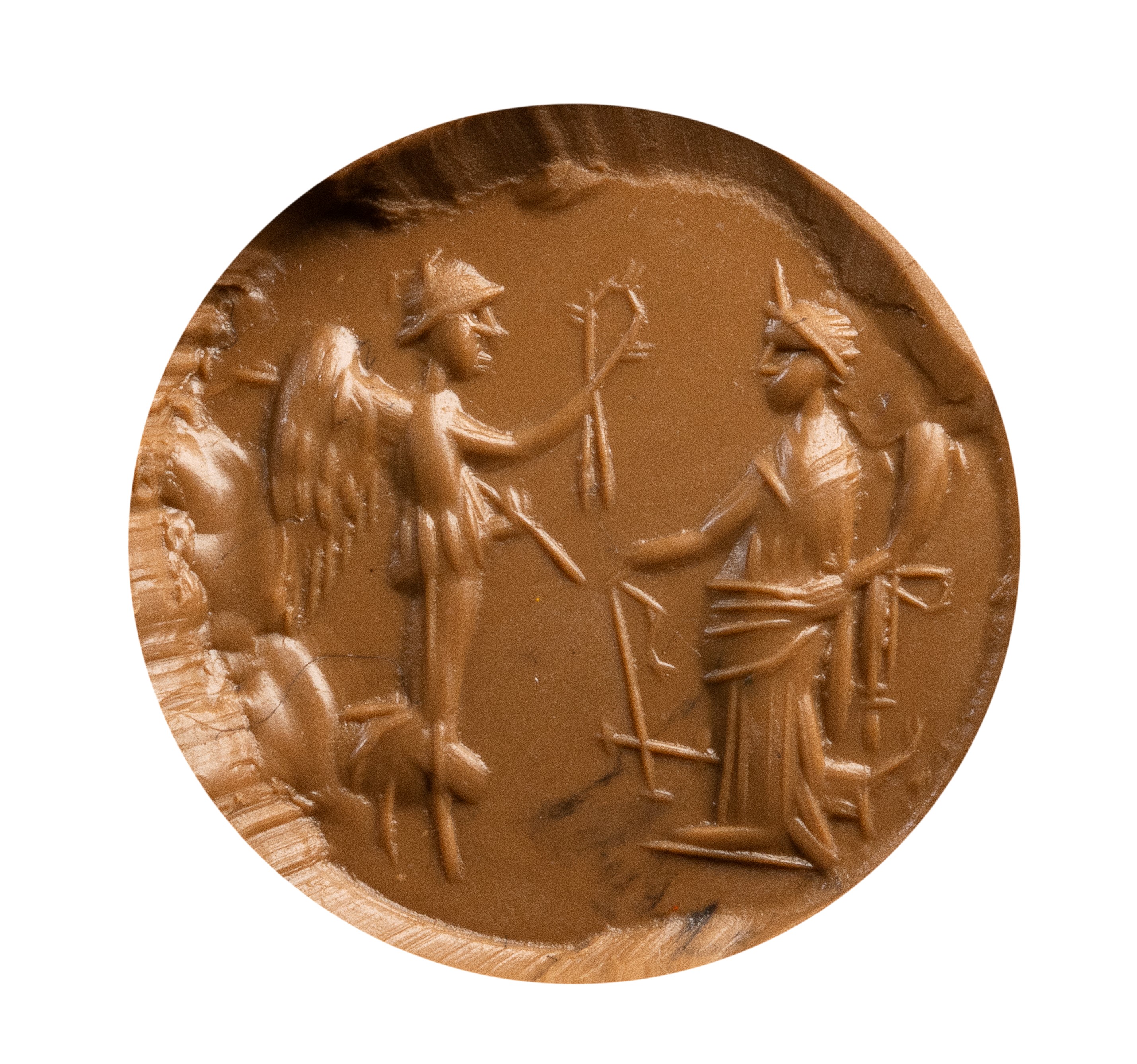 Incisione romana in corniola, Fortuna-Tyche con Nike (II secolo d.C.)