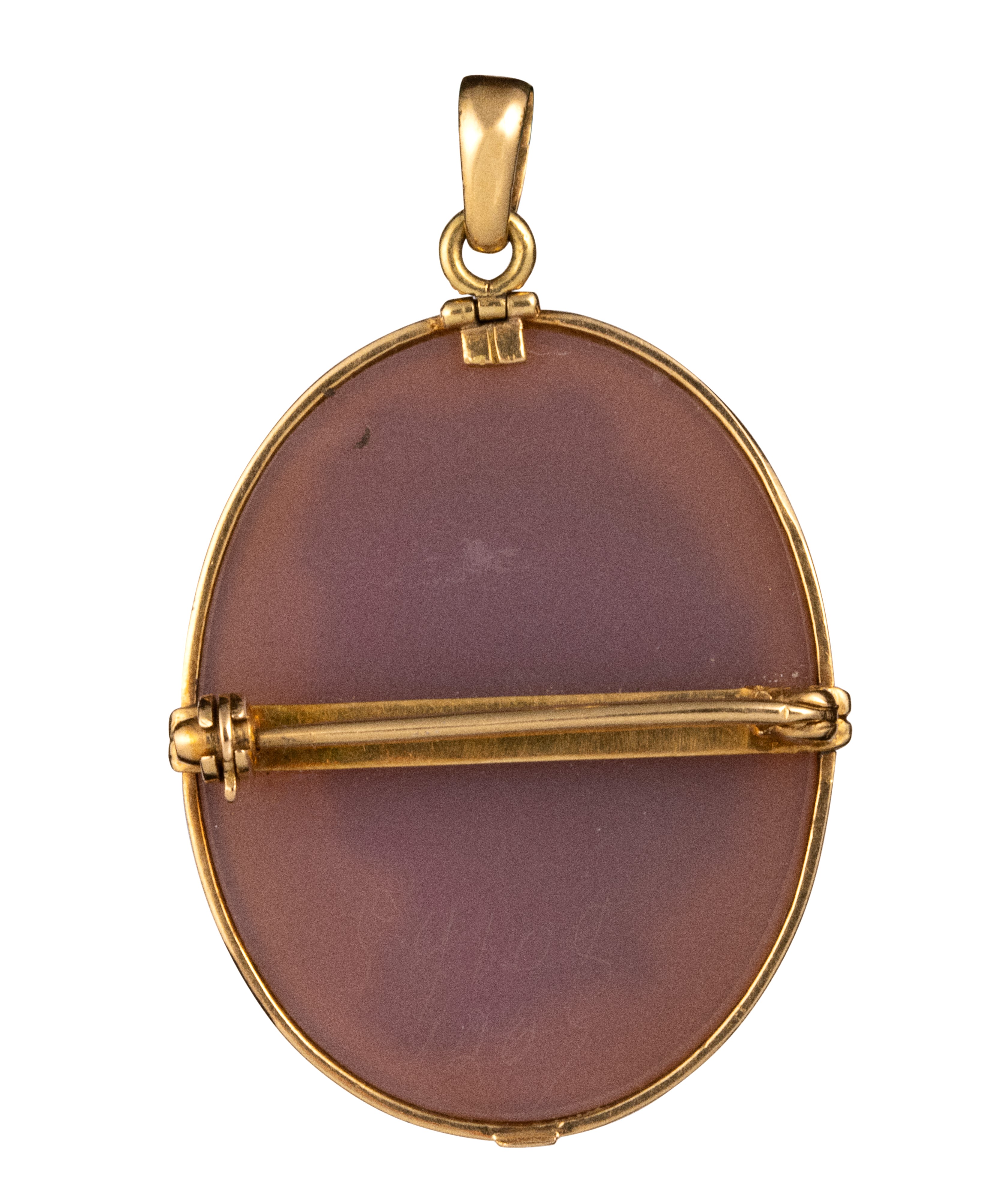 An early Victorian agate cameo set in a gold pendant. Laureated head of Apollo.