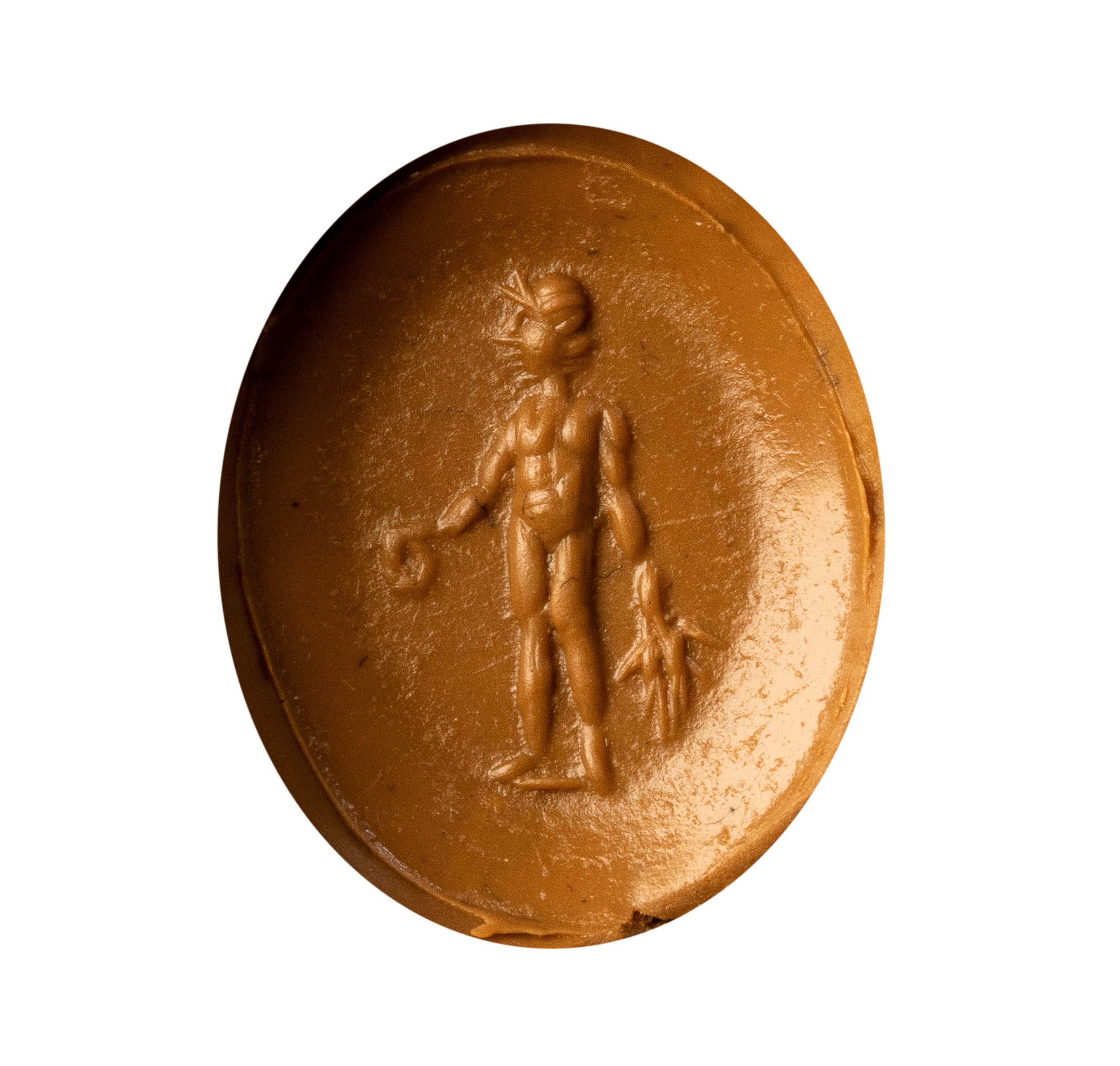 A Roman nicolo intaglio set in a later gold ring. Bonus Eventus.