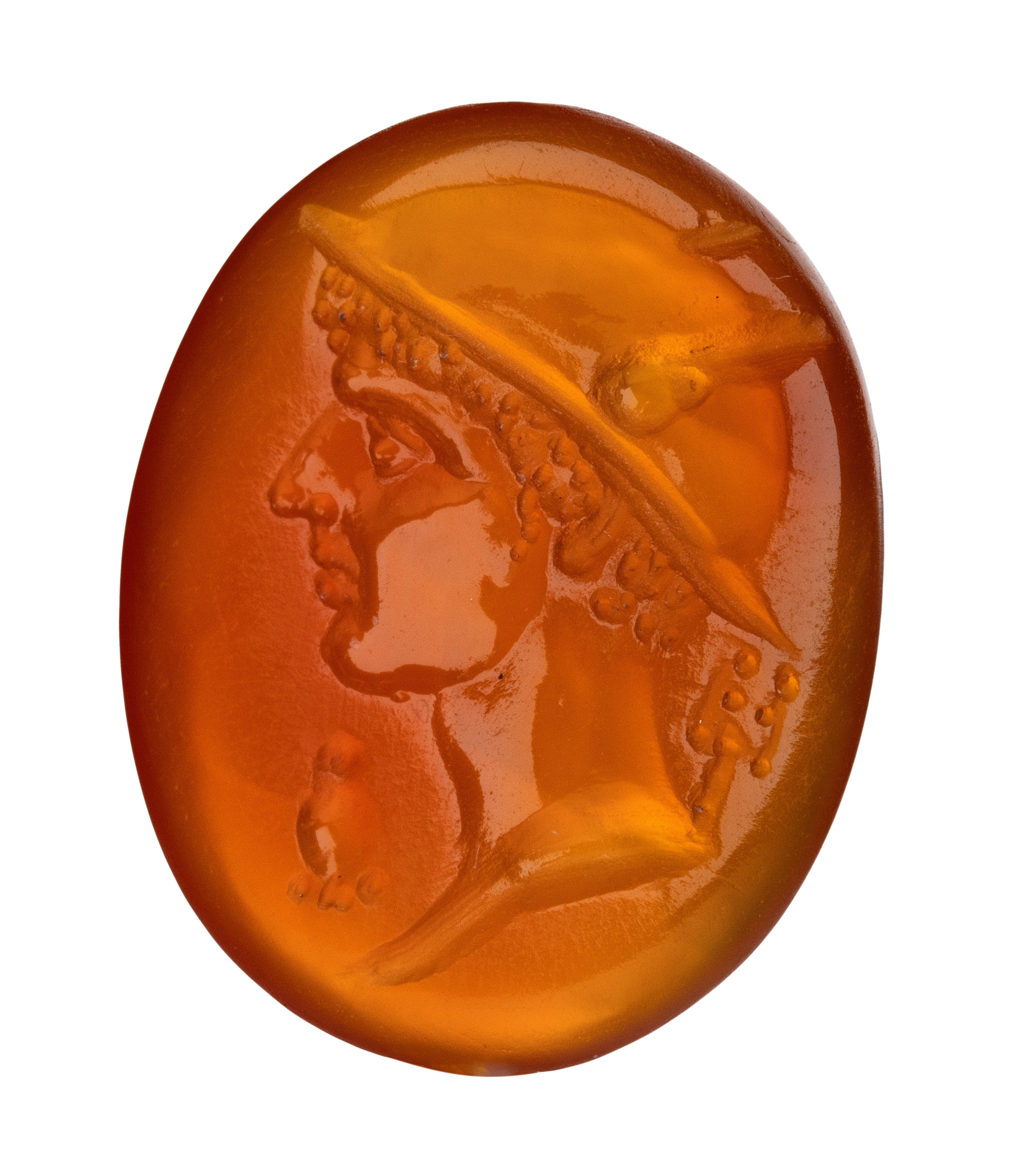 A fine Roman republican carnelian intaglio. Head of Hermes.
