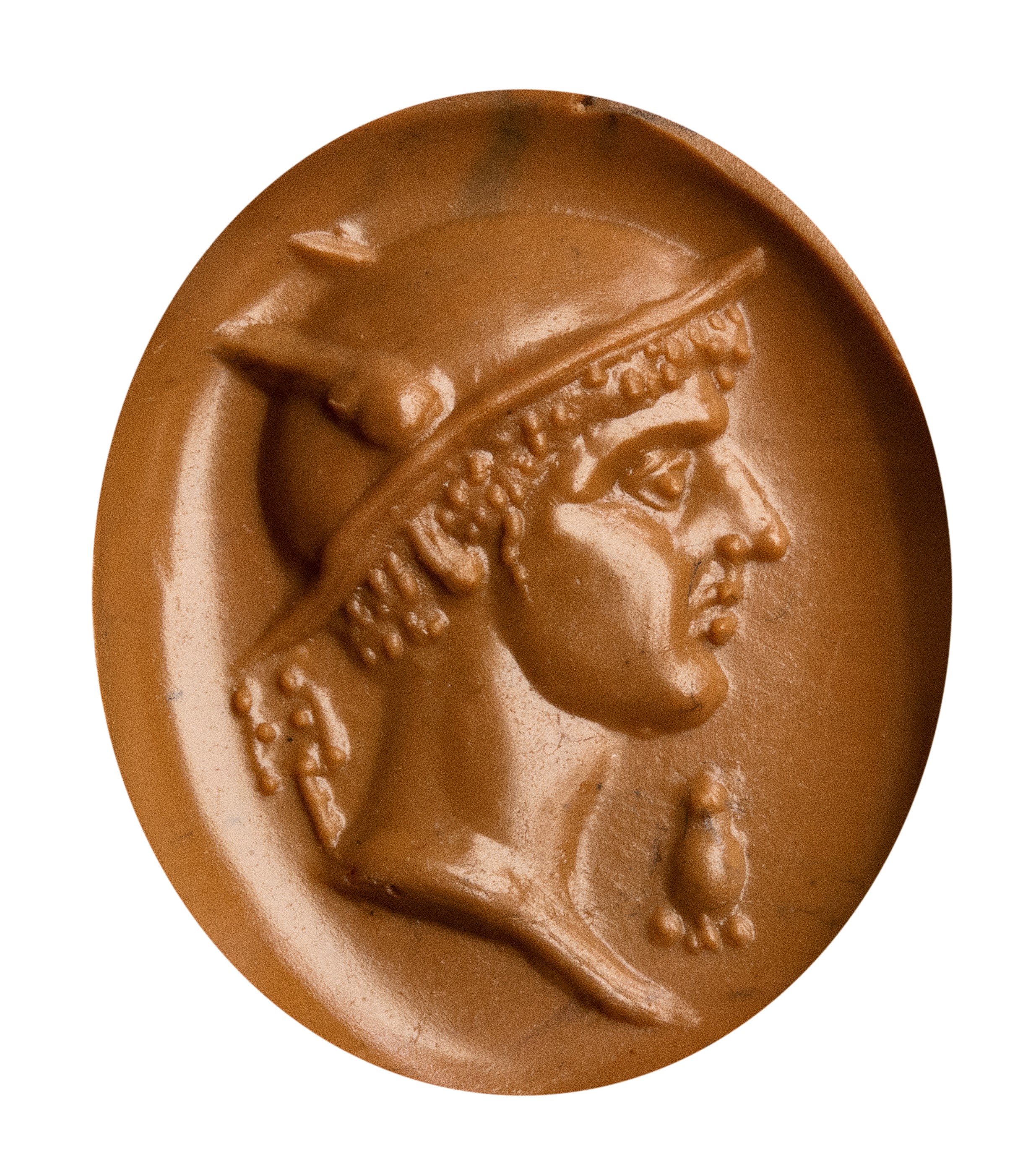 A fine Roman republican carnelian intaglio. Head of Hermes.