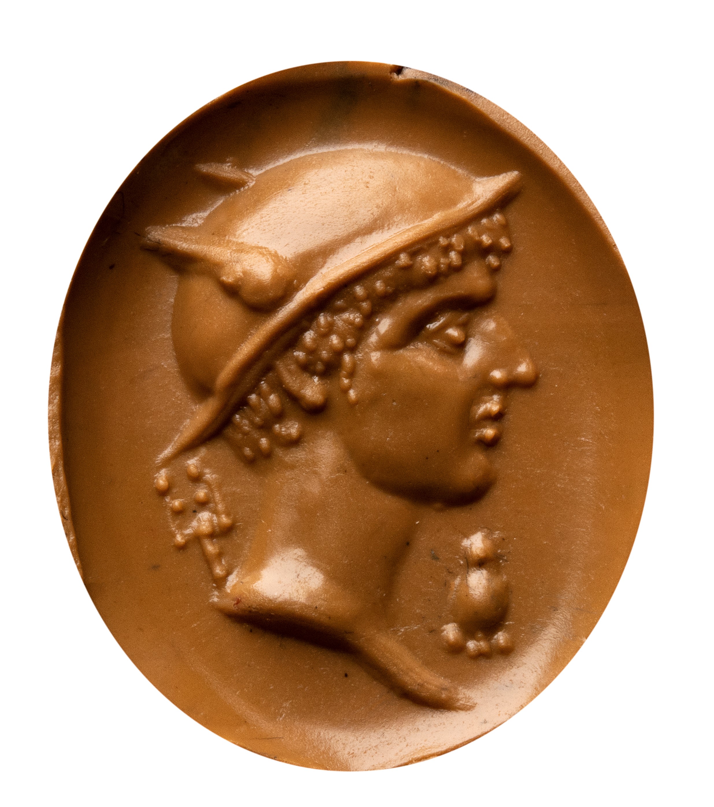 A fine Roman republican carnelian intaglio. Head of Hermes.