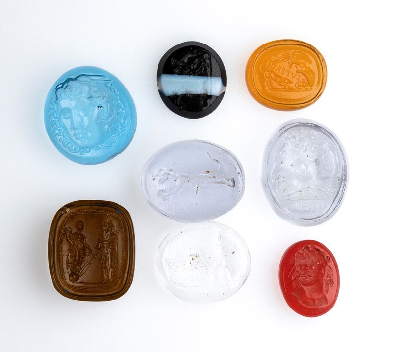 A lot of 8 Grand Tour glass cast impressions. Various subjects