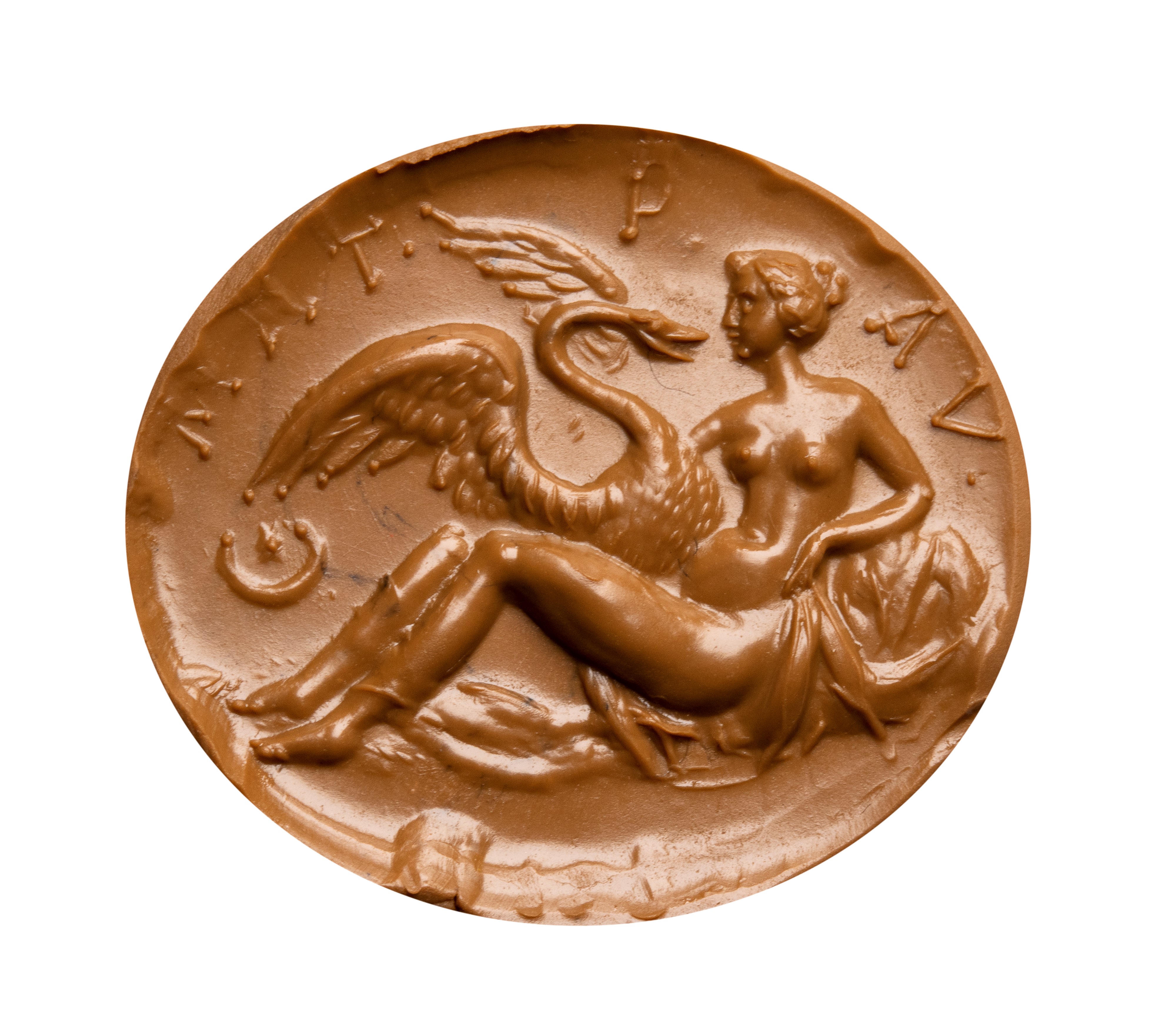 A large Roman carnelian intaglio. Leda with the swan