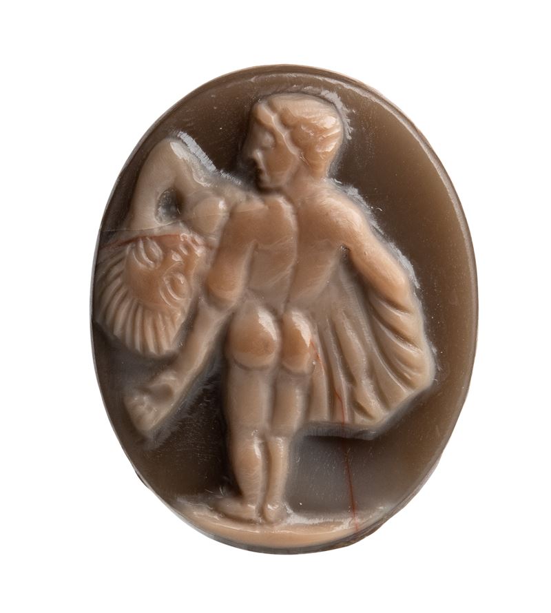 A Late Antique- Early Medieval agate cameo. Two figures.