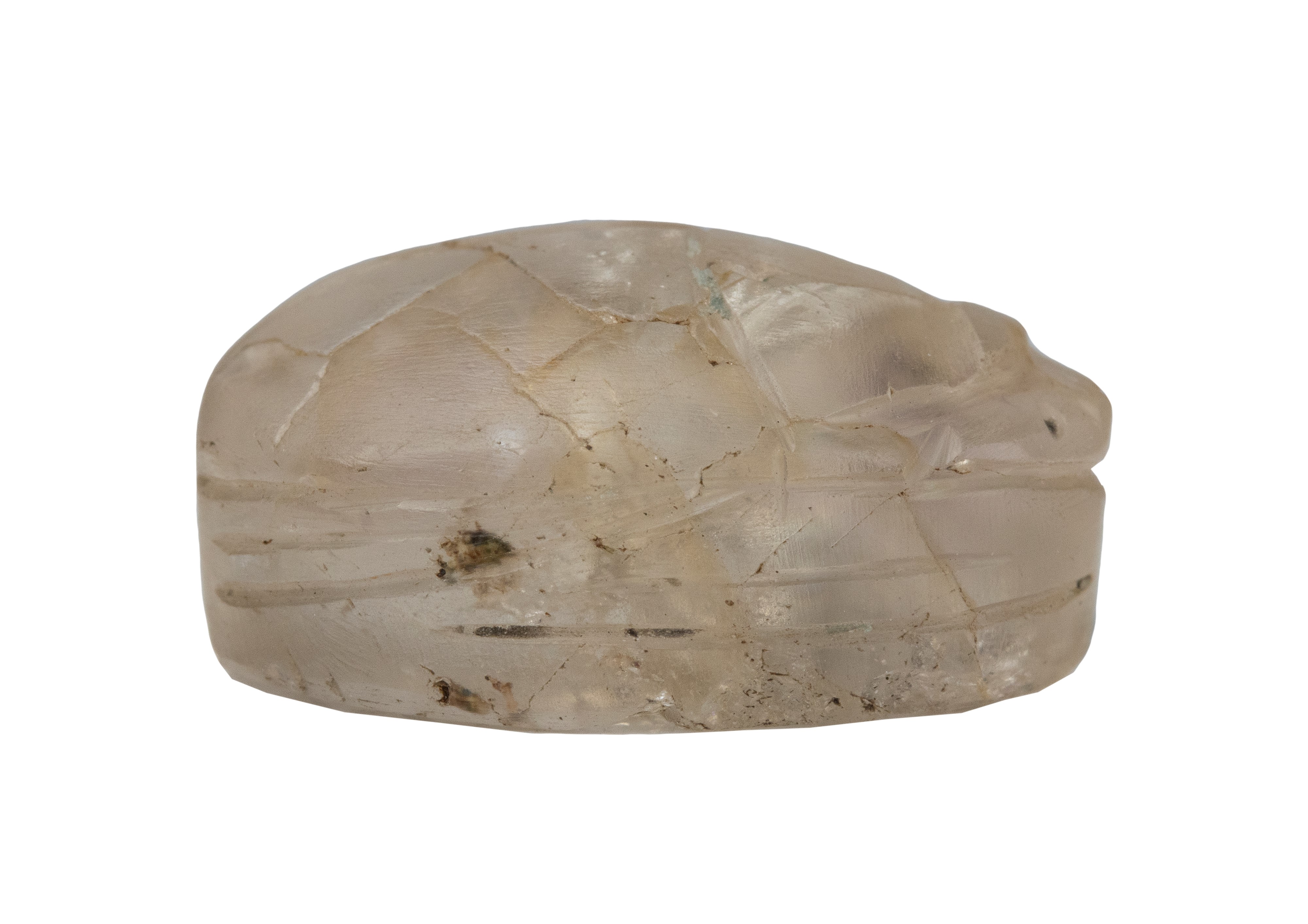 An Egyptian Late Period rock crystal scaraboid engraved in a later period. Rural scene