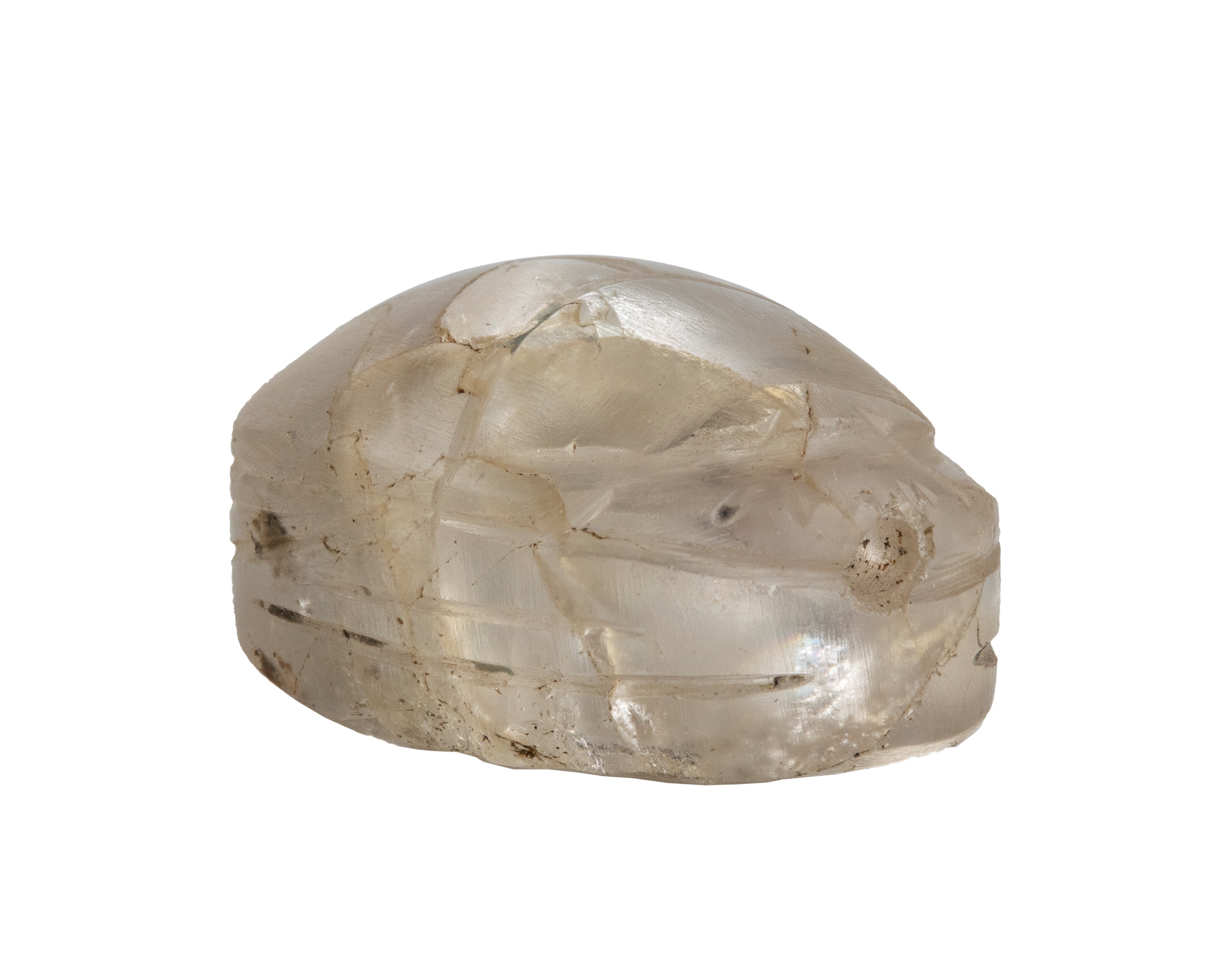 An Egyptian Late Period rock crystal scaraboid engraved in a later period. Rural scene