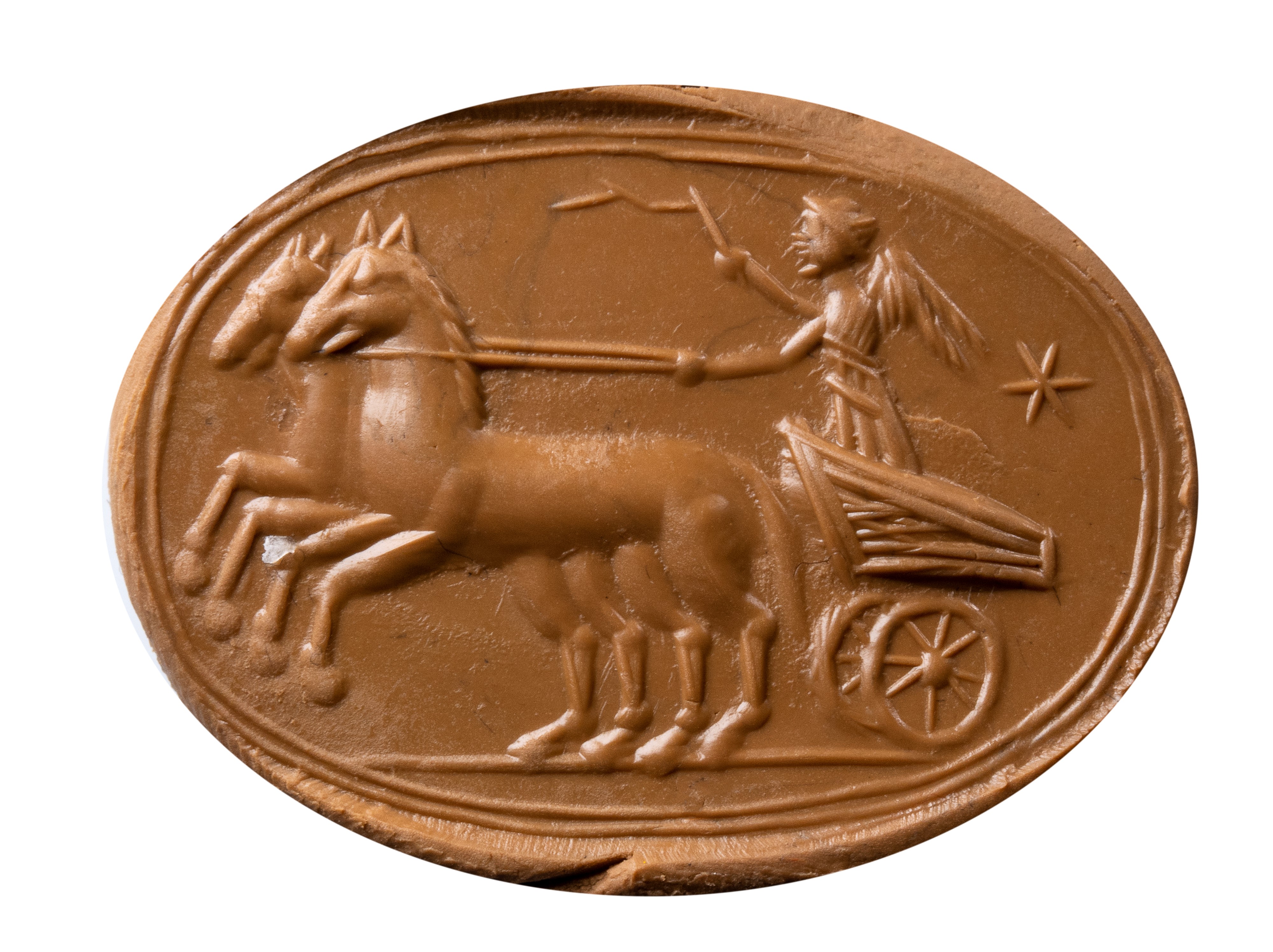 A postclassical Near Eastern agate engraved scarab. Victory on a biga.