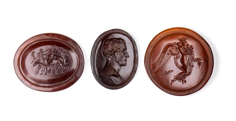 A lot of 3 Grand Tour glass cast impressions. Various subjects.