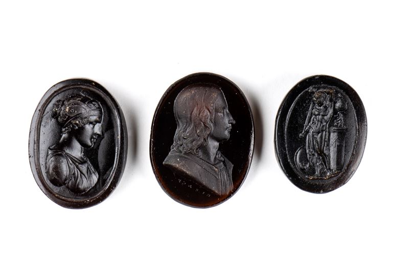 A lot of 3 Grand Tour glass cast impressions. Various subjects.