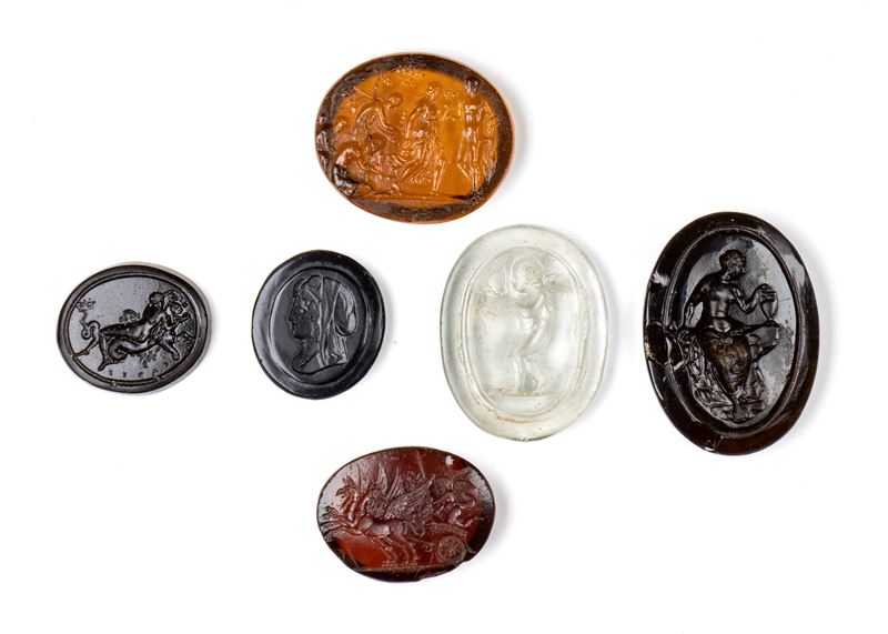 A lot of 6 Grand Tour glass cast impressions. Various subjects.