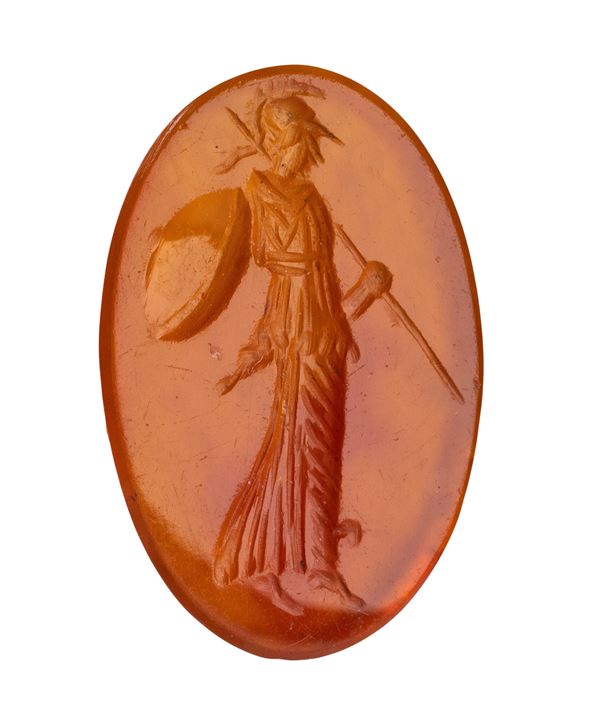 A Roman carnelian intaglio. Athena.