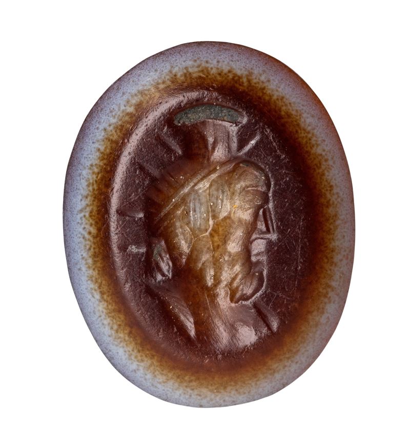 A Roman agate intaglio. Bust of Zeus Serapis.
