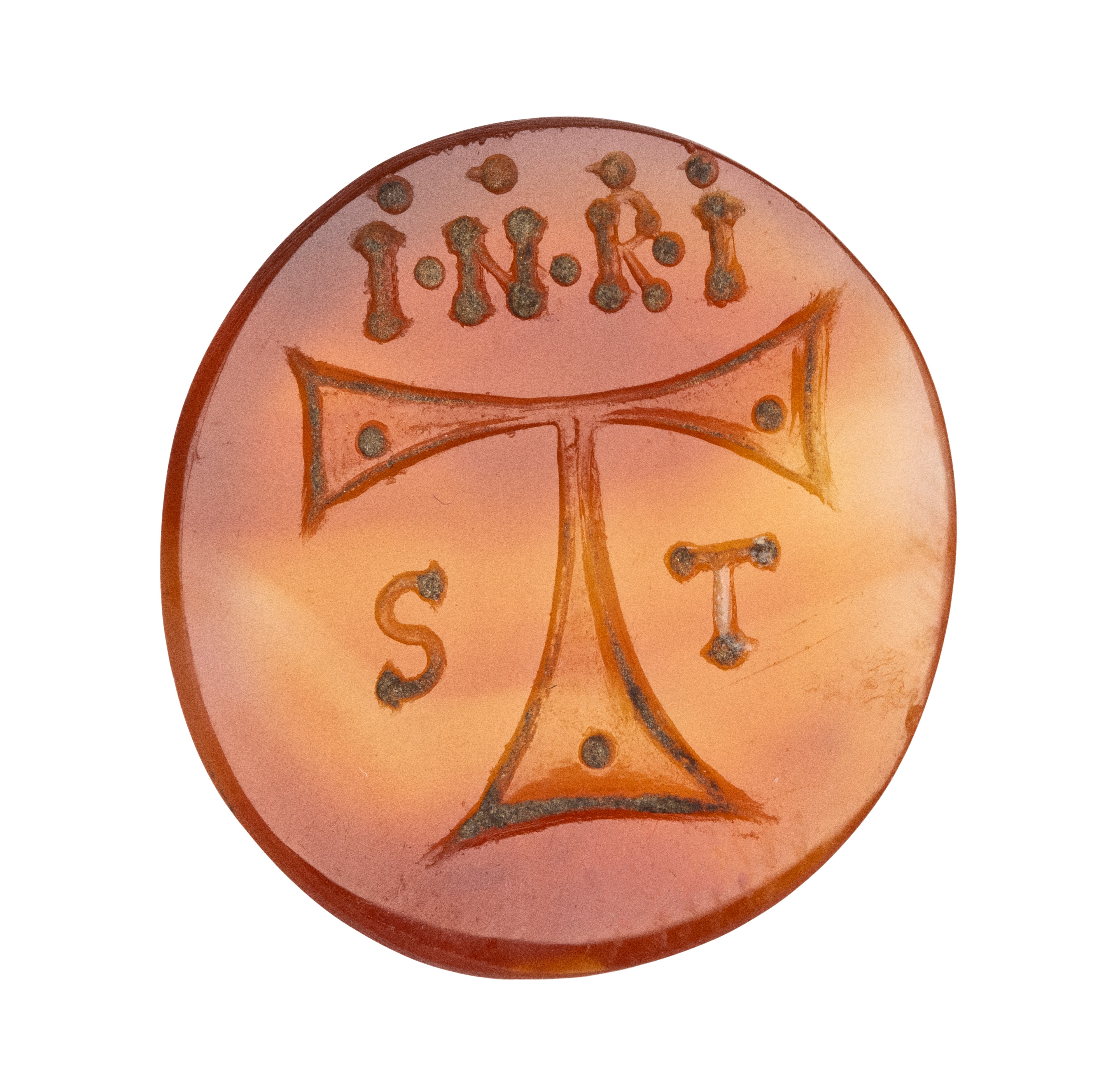 A large postclassical agate intaglio. Tau cross with inscription.