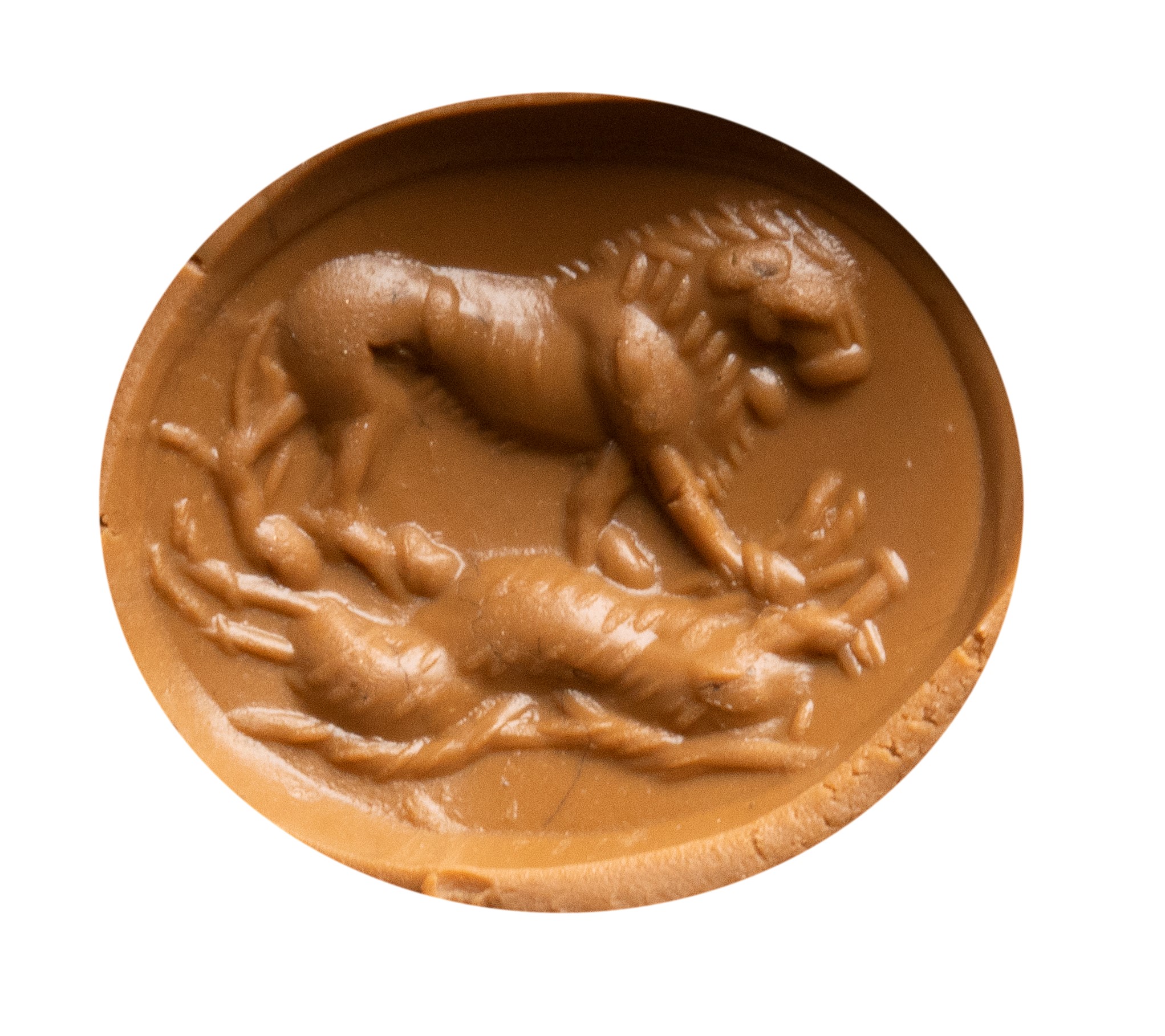 A Roman green chalcedony intaglio. Lion killing a boar.