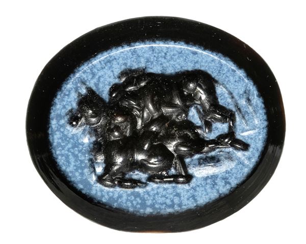 A Roman nicolo intaglio. Hunting scene.