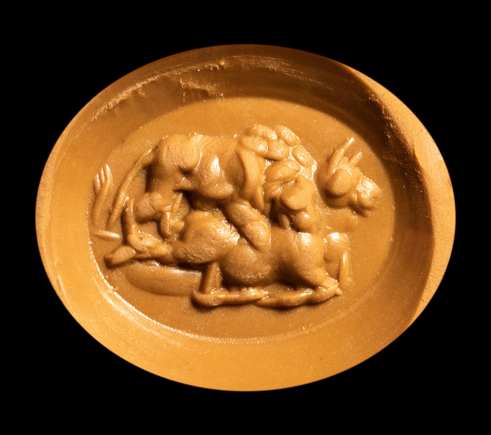 A Roman nicolo intaglio. Hunting scene.