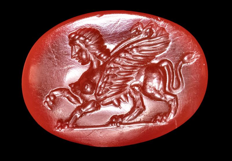 A Roman carnelian intaglio. Sphynx.