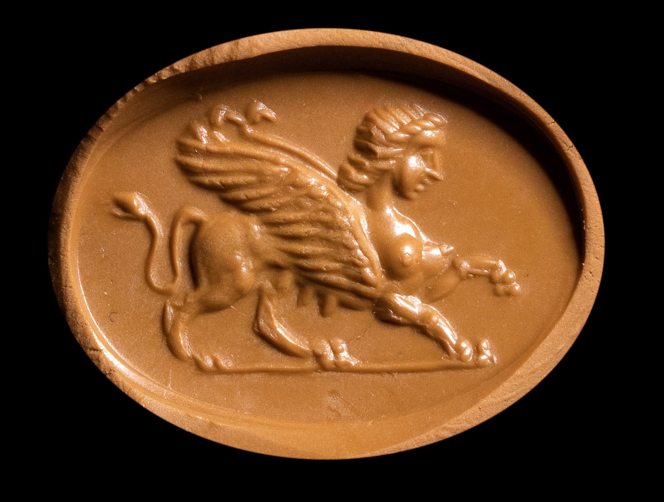 A Roman carnelian intaglio. Sphynx.