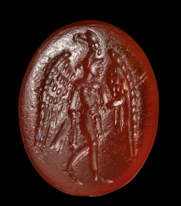 A Roman carnelian intaglio. Ganymede with the eagle.