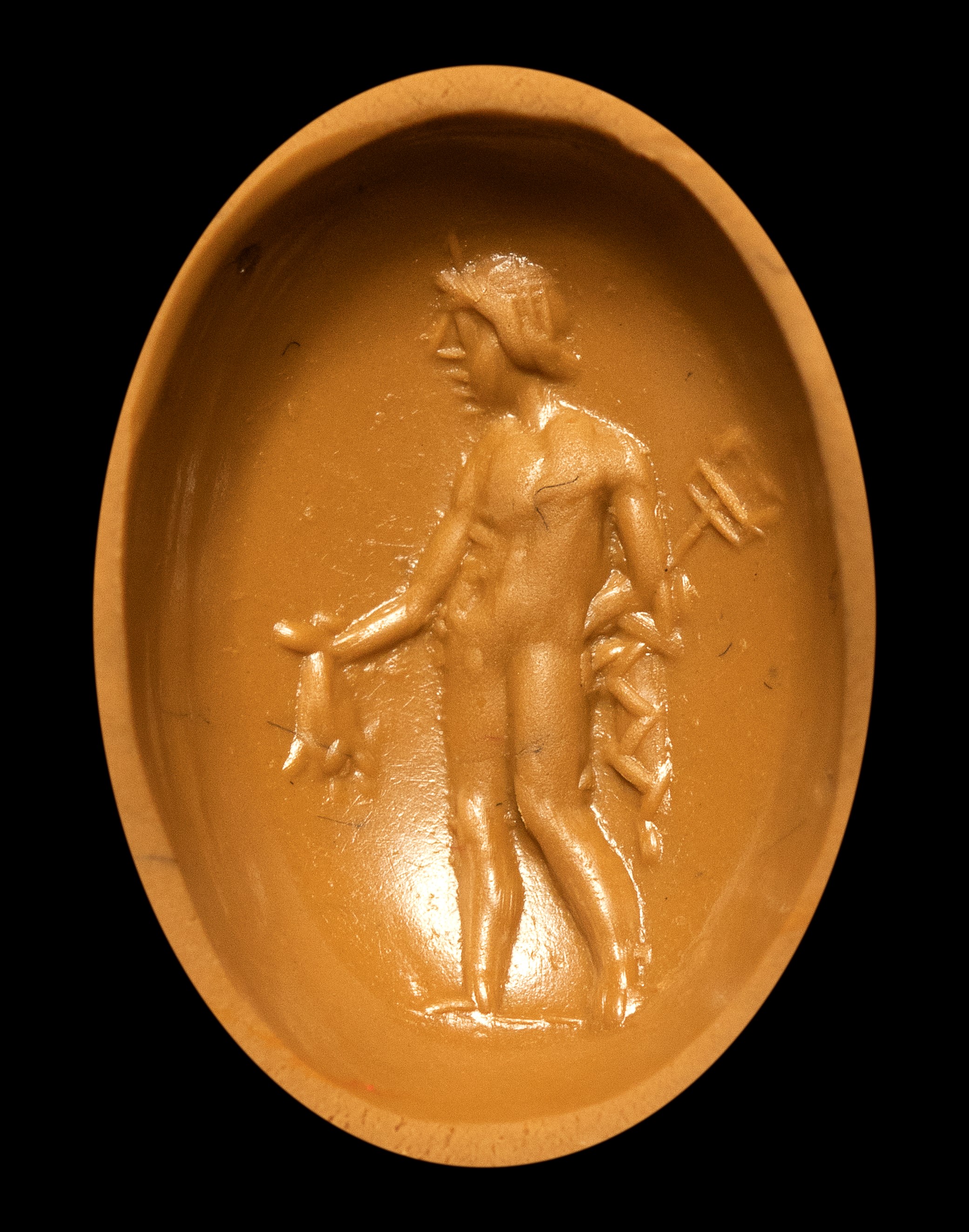 A Roman burnt agate intaglio. Mercury.