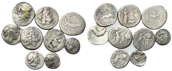 Lot of 9 Roman AR coins to be catalogued. Lot sold as is, no returns.