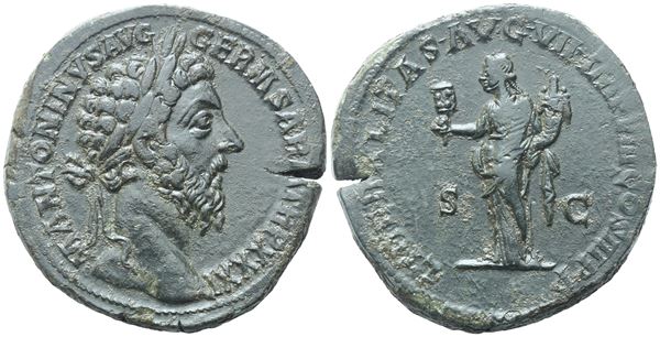 Marcus Aurelius (161-180), Sestertius, Rome, 176-177; Æ (27,89 g; 32 mm; 12 h) 