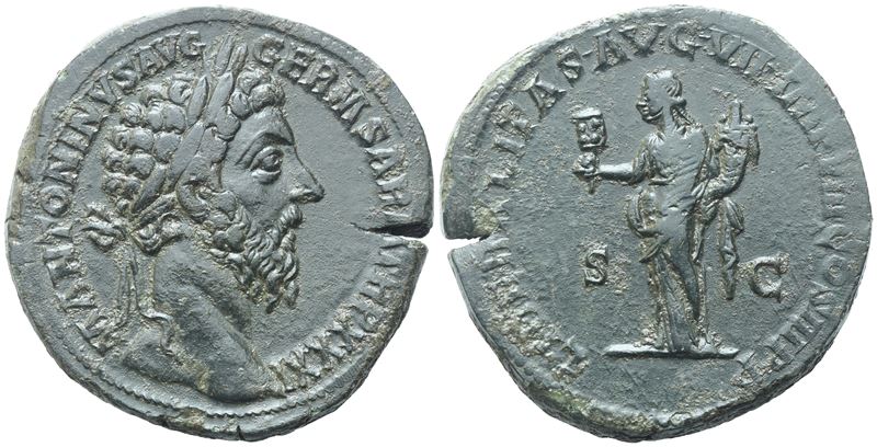 Marcus Aurelius (161-180), Sestertius, Rome, 176-177; Æ (27,89 G; 32 MM; 12 H)