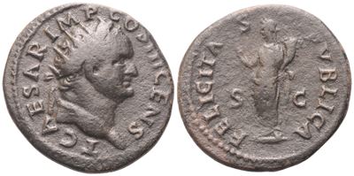 Tito Vespasiano, Titus as Caesar: dupondio con testa radiata a destra (Roma, 74 d.C.)