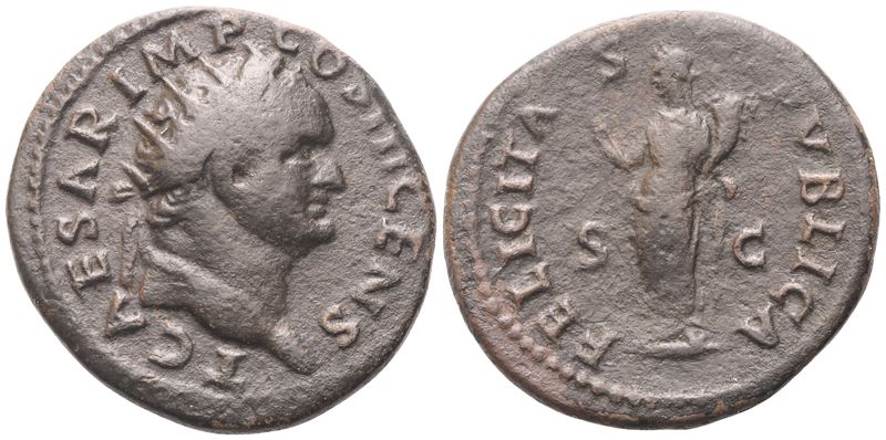 Tito Vespasiano, Titus as Caesar: dupondio con testa radiata a destra (Roma, 74 d.C.)