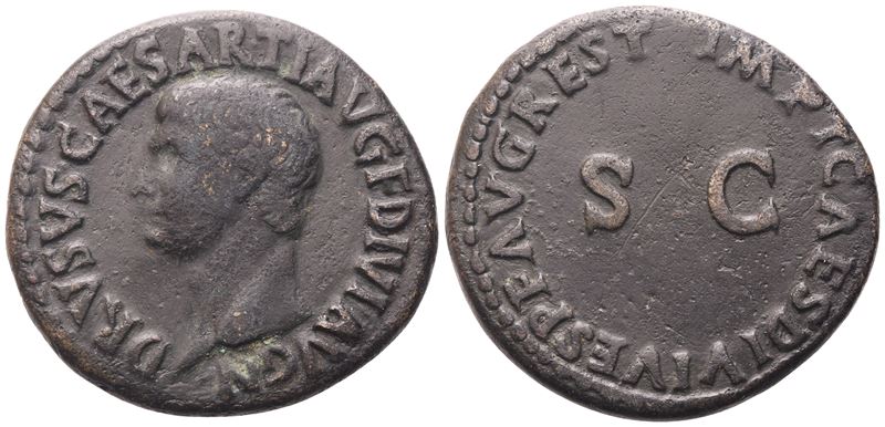 Druso, figlio di Tiberio, Divus Drusus, As di restituzione (issue) — bronzo, Roma, 80-81 d.C.
