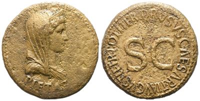 Julia Augusta (livia) (14-29), Dupondius Struck Under Tiberius, Rome, Ad 22-23; Æ (14,76 G ;28,1 ...
