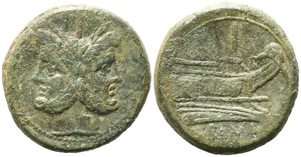 Anonymous, As, after 211 BC; Æ (34,85 g; 34,3 mm; 3 h)