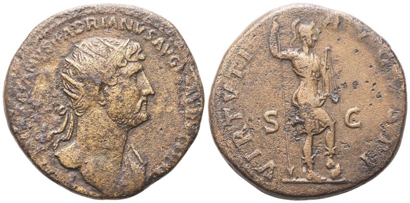 Hadrian (117–138), Dupondio e As/Æ, Roma, 119–120; Æ (13,36 g; 16,6 mm; asse 6 h)