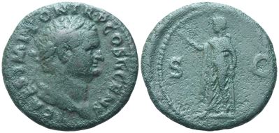Tito, As, Dritto: laureato, T CAESAR IMP PON TR P COS II CENS; Rovescio: Spes avanzante, Æ (Rame)...